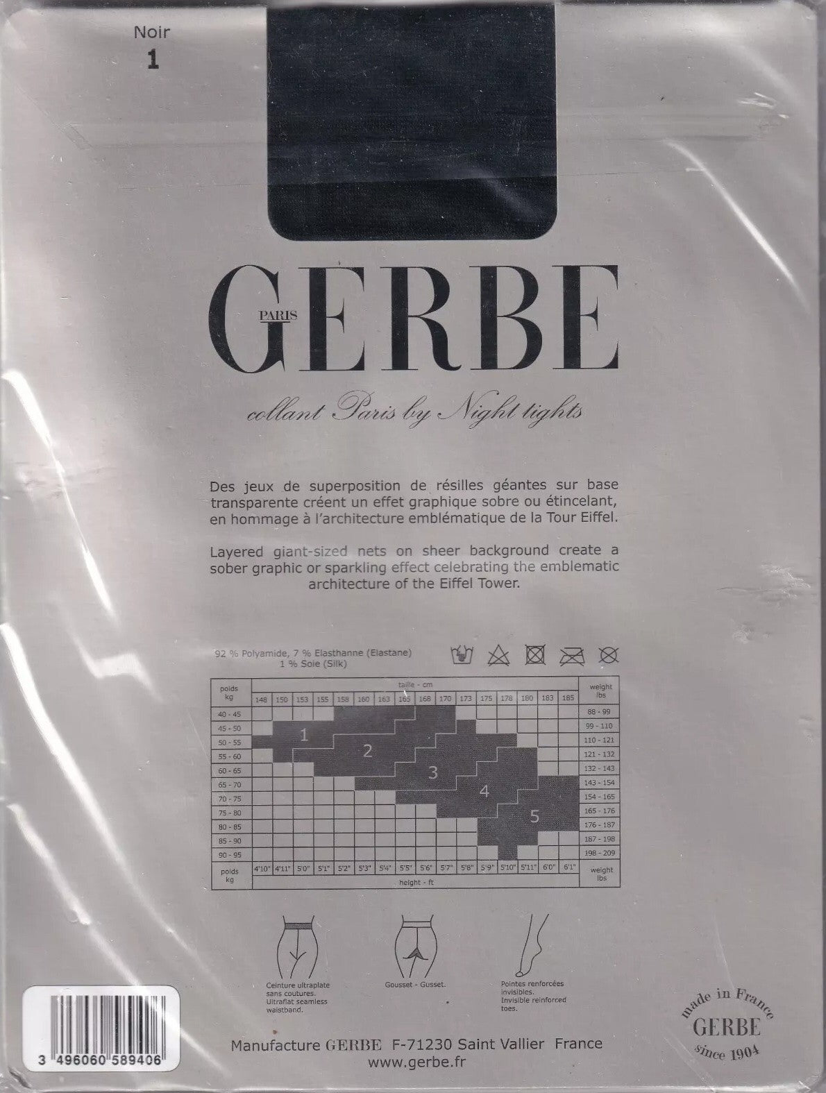 Collant GERBE PARIS BY NIGHT Noir ou Noir/Argent. "Eiffel" tights