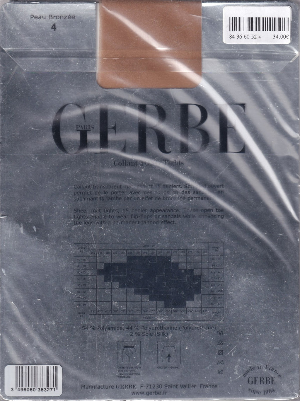 Collant GERBE TONG 15 D 3 coloris 5 tailles. Toeless tights