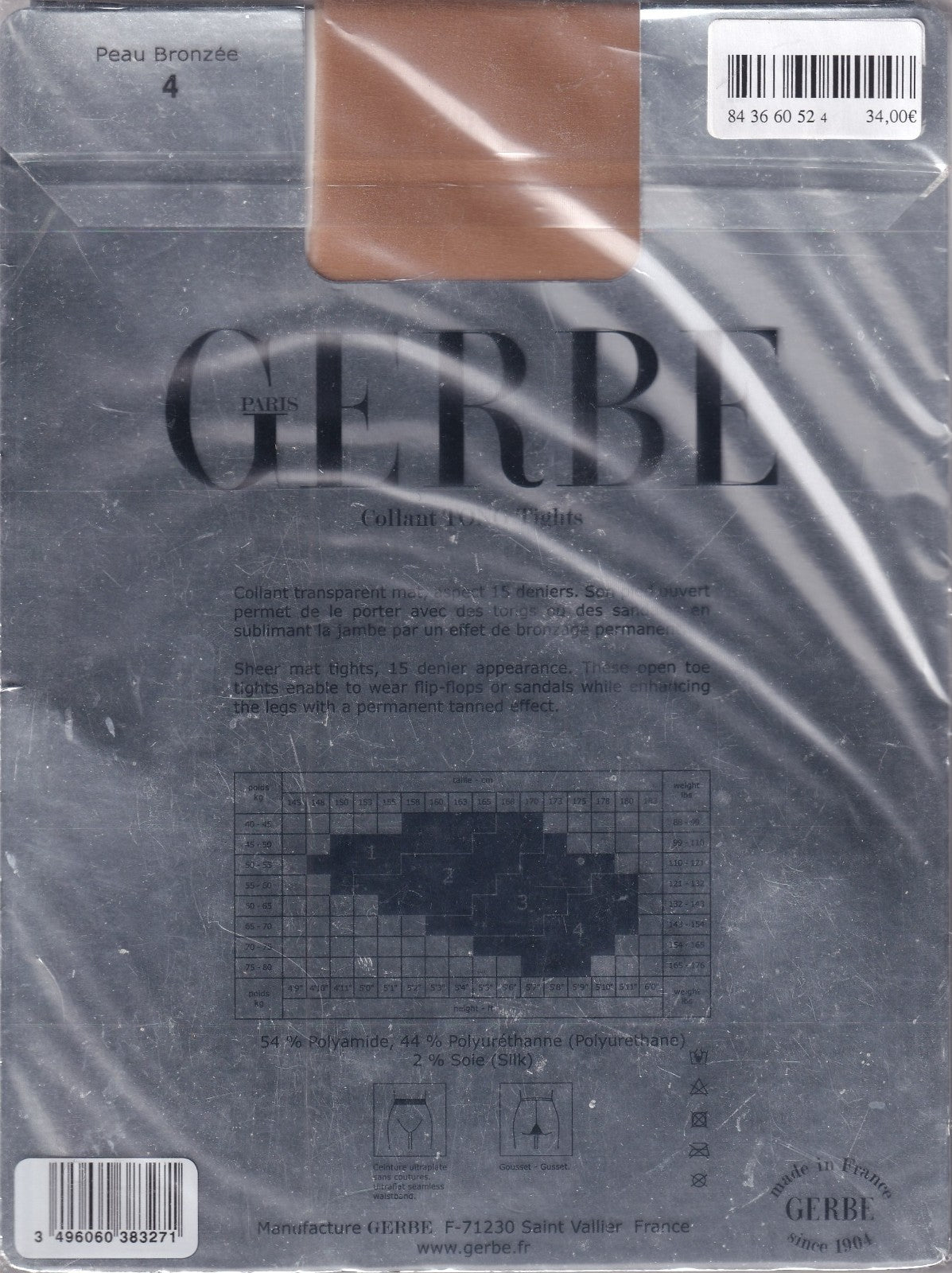 Collant GERBE TONG 15 D 3 coloris 5 tailles. Toeless tights