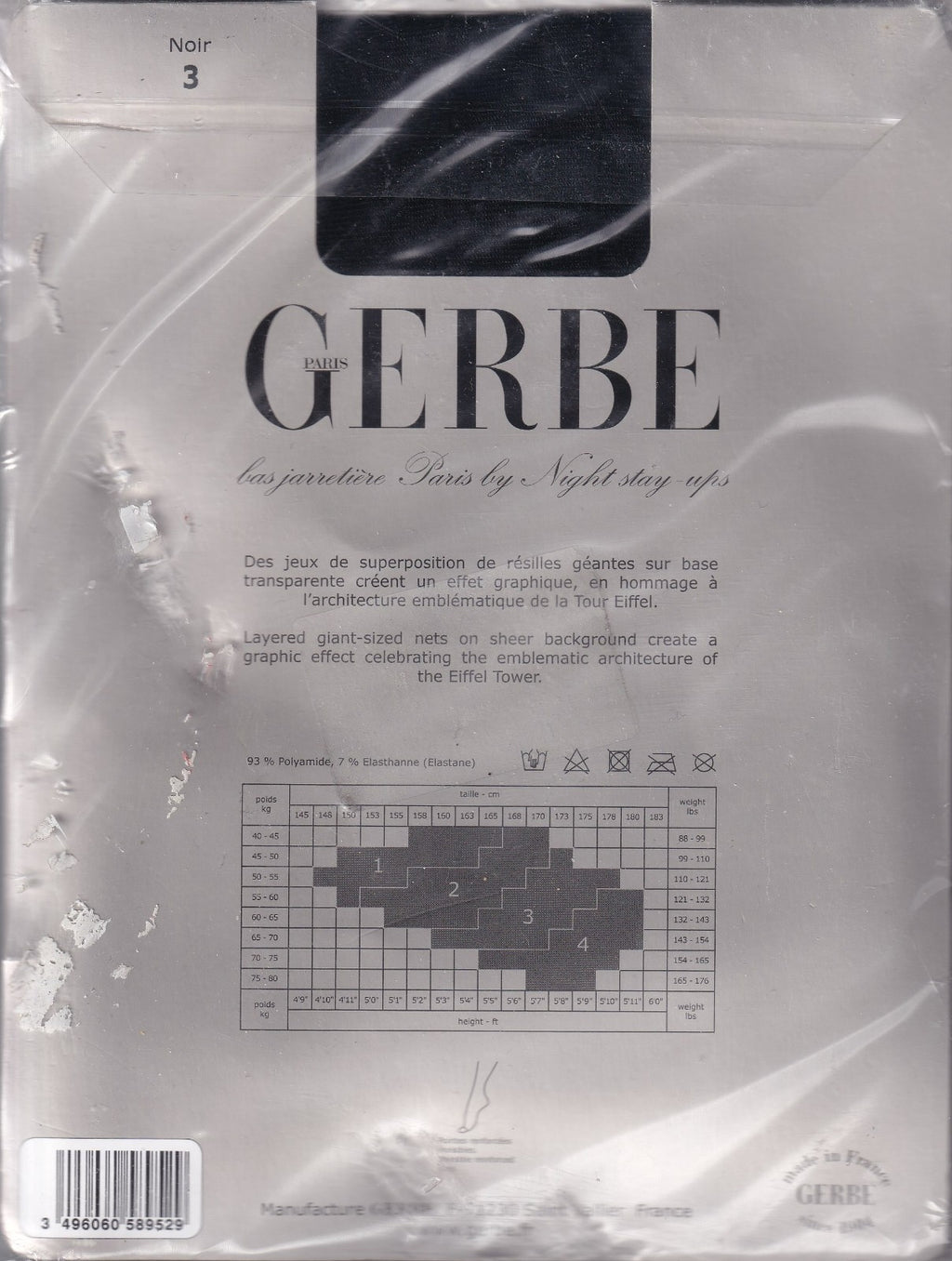 Bas jarretière GERBE PARIS BY NIGHT Noir. T 3 - 9½. "Eiffel" stay-ups