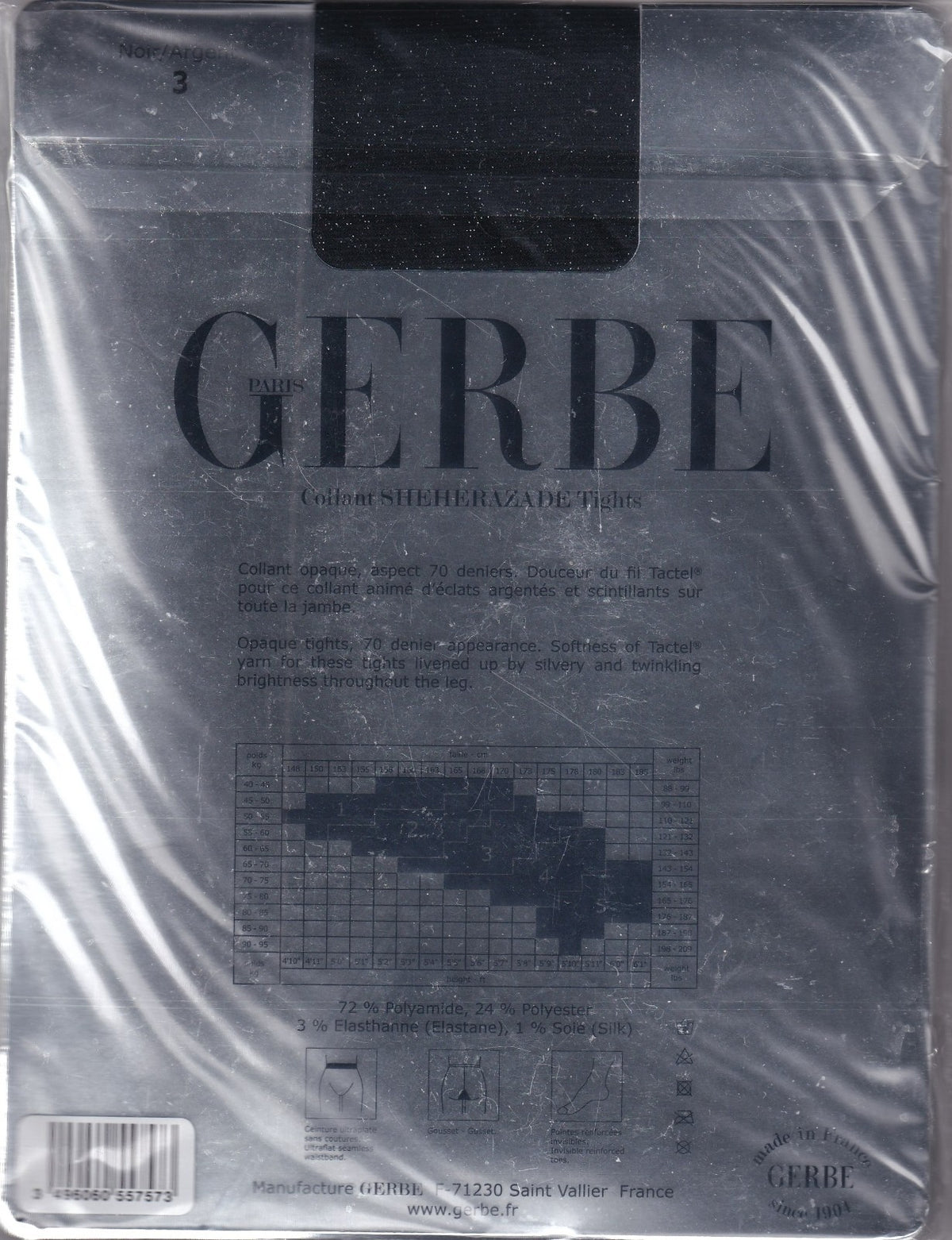 Collant GERBE SHÉHÉRAZADE coloris Noir Argenté. 3 tailles. Tights