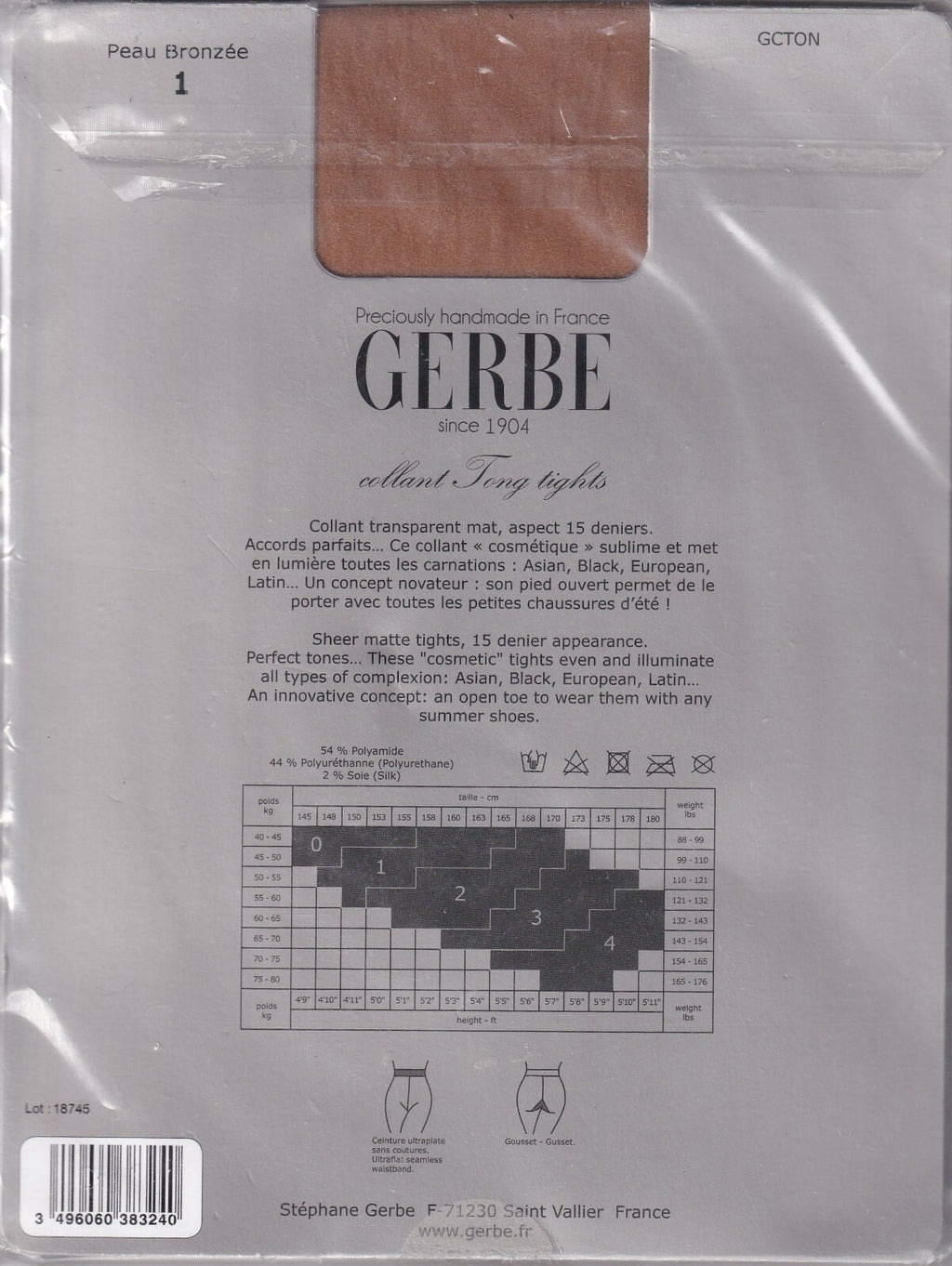 Collant GERBE TONG 15 D 3 coloris 5 tailles. Toeless tights