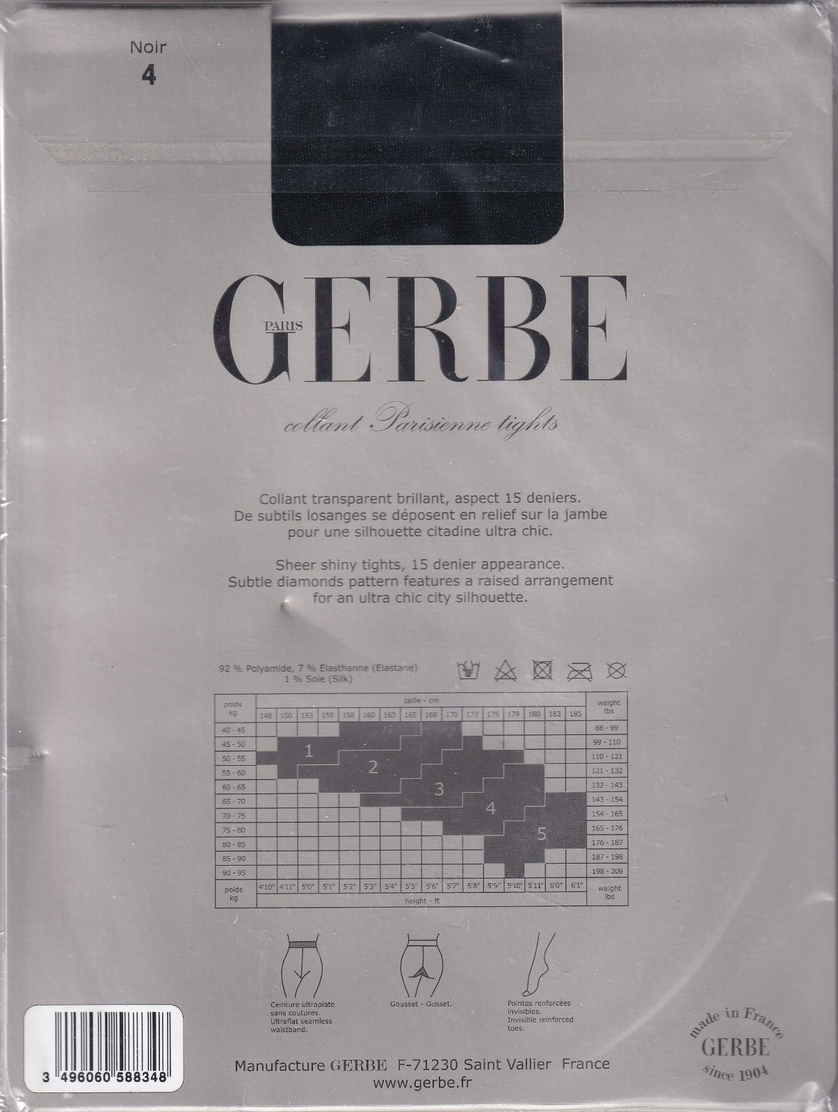Collant GERBE PARISIENNE Ecru ou Noir. 3 tailles. Ultra chic tights